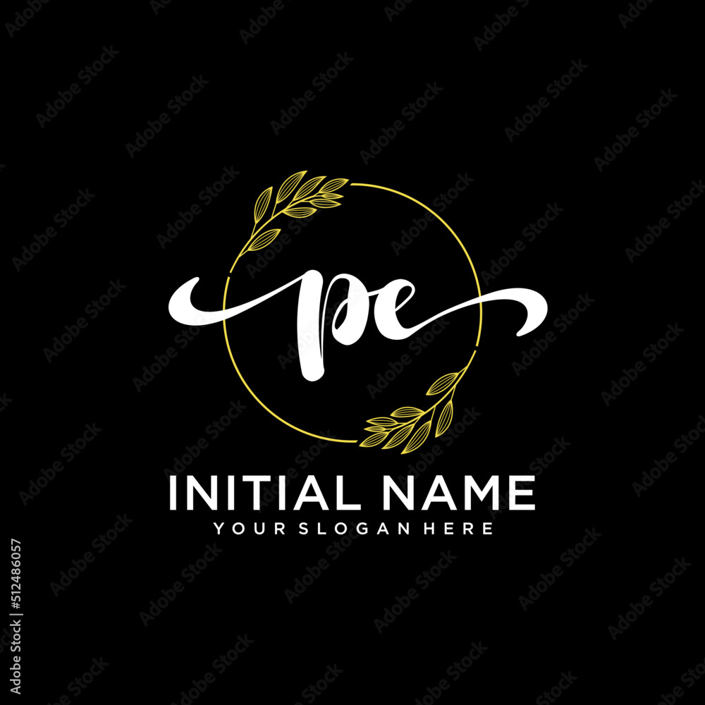 PE Initial handwriting logo vector. Hand lettering for designs. PE Initial handwriting logo vector. Hand lettering for designs.