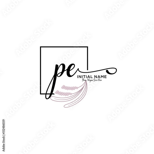 Initial letter PE beauty handwriting logo vector