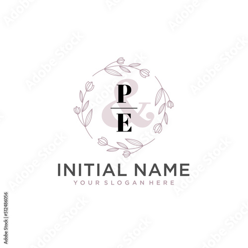 Initial letter PE beauty handwriting logo vector