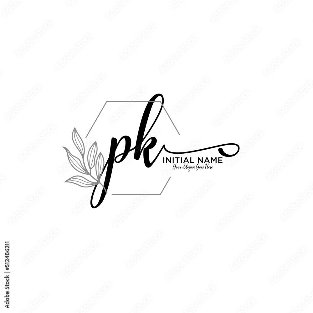 Initial letter PK beauty handwriting logo vector - obrazy, fototapety, plakaty 