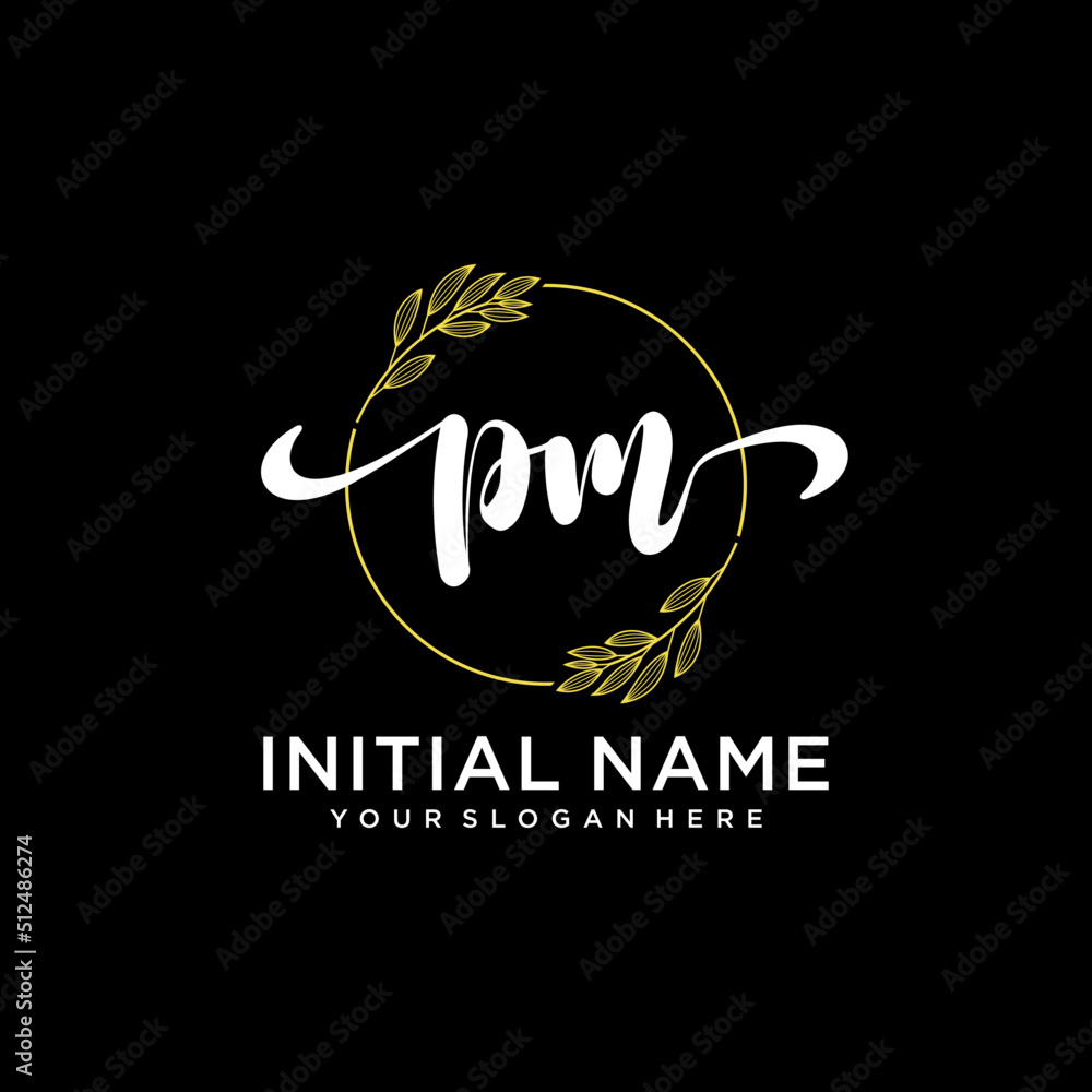 PM Initial handwriting logo vector. Hand lettering for designs.