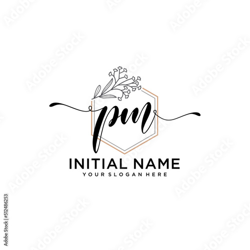 Initial letter PM beauty handwriting logo vector