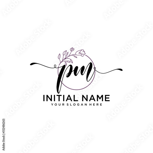 Initial letter PM beauty handwriting logo vector