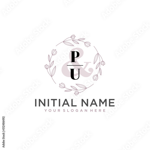 Initial letter PU beauty handwriting logo vector