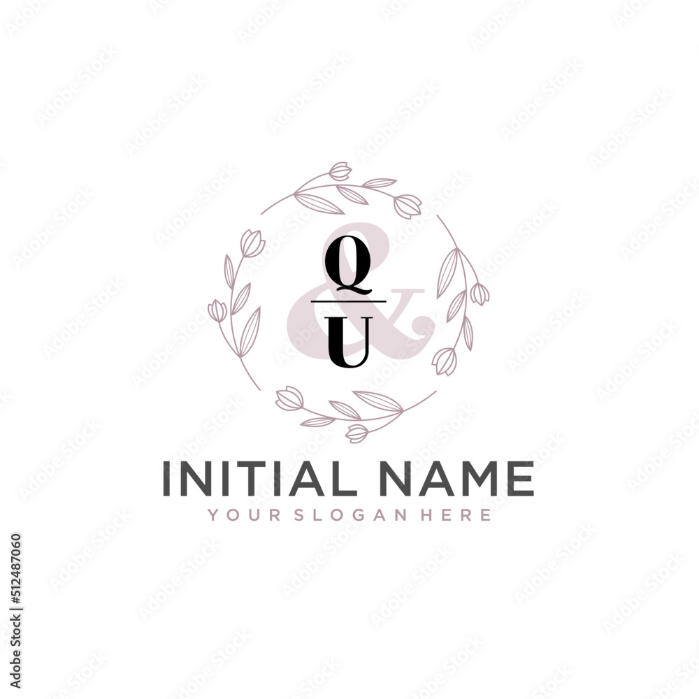 Obraz premium Initial letter QU beauty handwriting logo vector