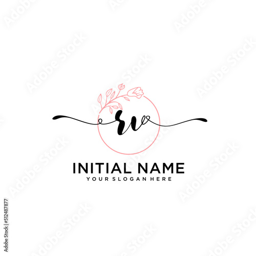 Initial letter RV beauty handwriting logo vector