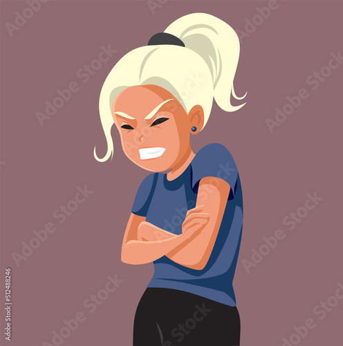 Furious Angry Teen Girl Feeling Upset Vector Cartoon Illustration. Frustrated teenager with rage problems misbehaving irritated and annoyed 
