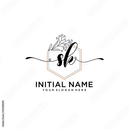 Initial letter SK beauty handwriting logo vector