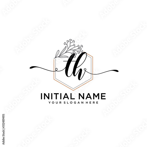 Initial letter TH beauty handwriting logo vector