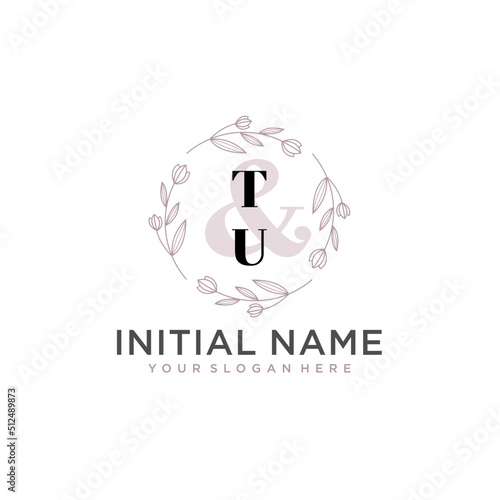 Initial letter TU beauty handwriting logo vector