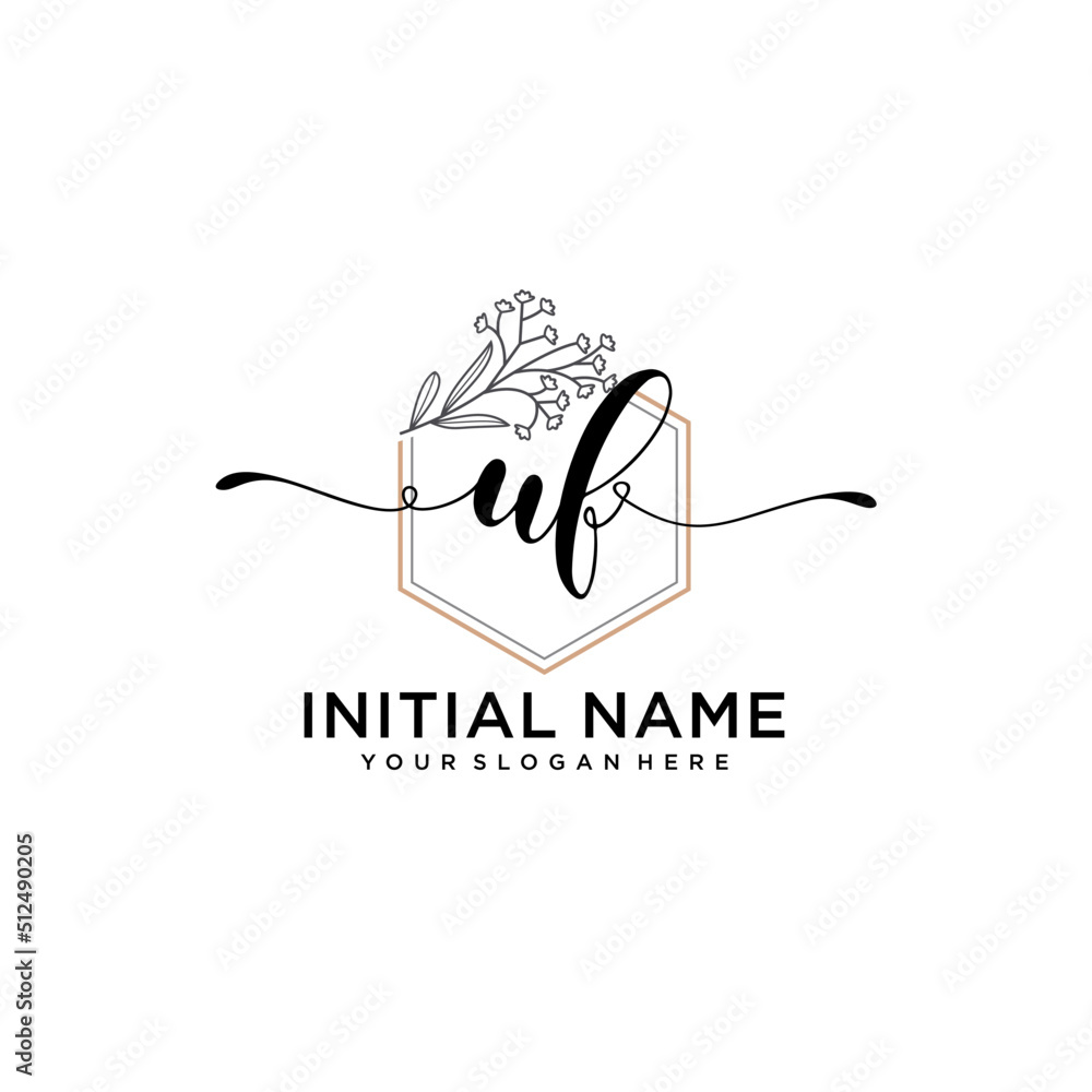 Initial letter UF beauty handwriting logo vector