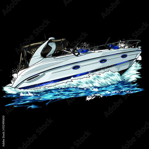 boat isolated on black background for poster, t-shirt print, business element, social media content, blog, sticker, vlog, and card. vector illustration.