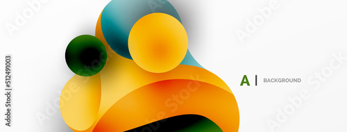 Flowing geometric shapes minimalist abstract background. Round shapes and circles. Wallpaper for concept of AI technology, blockchain, communication, 5G, science, business