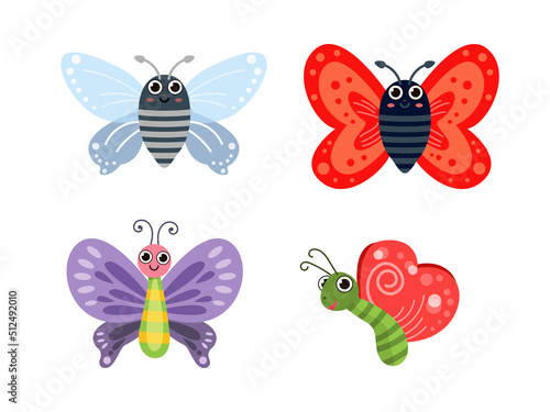 Set Collection of butterflies of different colors  in flat design .Colorful summer insects a top view. Vector illustration © TA design