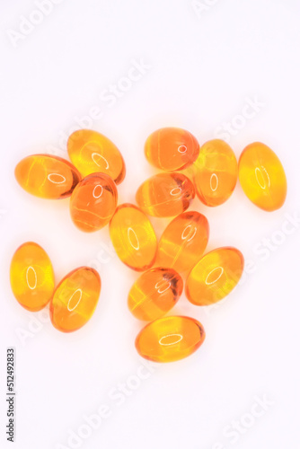 Omega-3 supplements for cod liver oil with white background