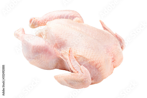Isolated whole raw chicken on white background