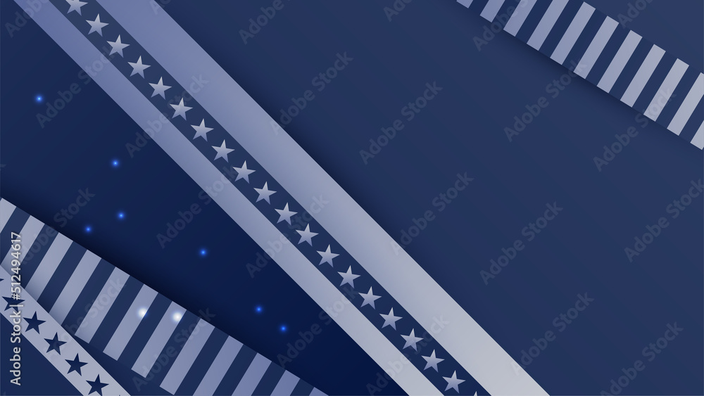 Fototapeta premium USA flag background. American flag waving in the wind vector illustration. Happy 4th of July stars balloons fireworks - Independence Day USA blue red background for celebration poster template
