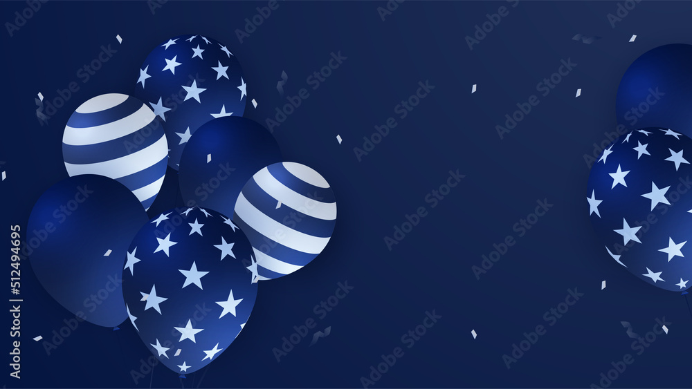 USA flag background. American flag waving in the wind vector illustration. Happy 4th of July stars balloons fireworks - Independence Day USA blue red background for celebration poster template USA flag background. American flag waving in the wind vector illustration. Happy 4th of July stars balloons fireworks - Independence Day USA blue red background for celebration poster template