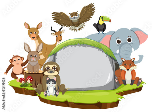 Wild animals with blank board template