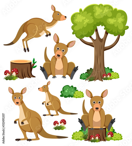 Canvas Print Wild animals set with nature elements