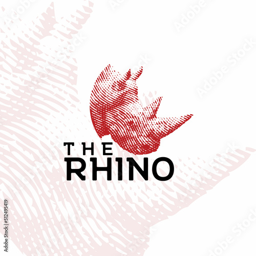 vintage retro head rhinoceros logo with scratching style