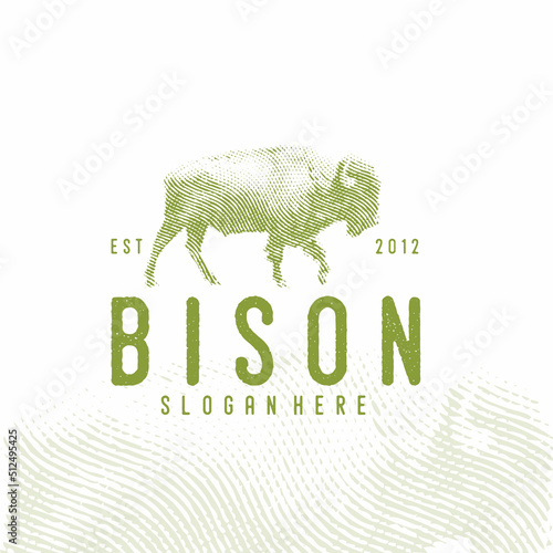 vintage retro bison illustration logo with scratch and grungy concept