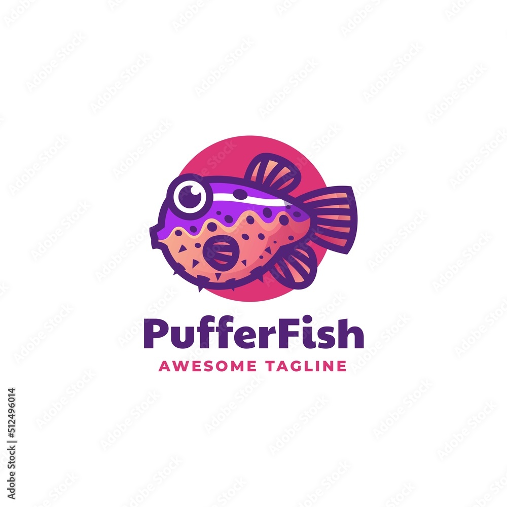 Obraz premium Vector Logo Illustration Puffer Fish Simple Mascot Style.