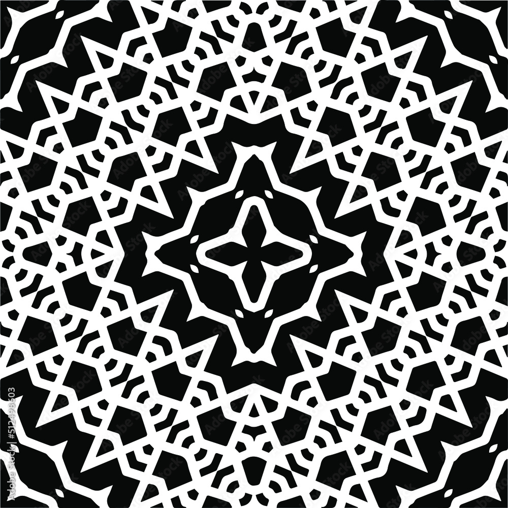 Abstract geometric seamless pattern. Black and white vector background. monochrome mandala.
Abstract geometric seamless pattern. Black and white vector background. monochrome mandala.