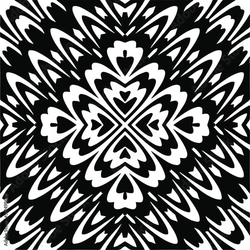  Abstract geometric seamless pattern. Black and white vector background. monochrome mandala.