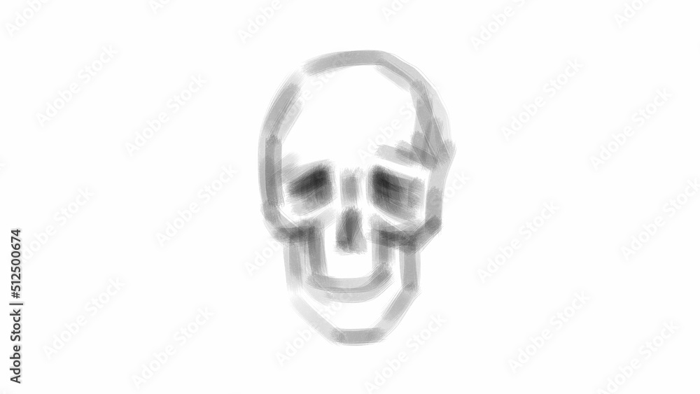 Drawn human skull on a white background. Fear. Death. Horror. Symbol. Holiday Halloween. mystical look. Casting. Human bones. White chalk. Drawn human skull on a white background. Fear. Death. Horror. Symbol. Holiday Halloween. mystical look. Casting. Human bones. White chalk.