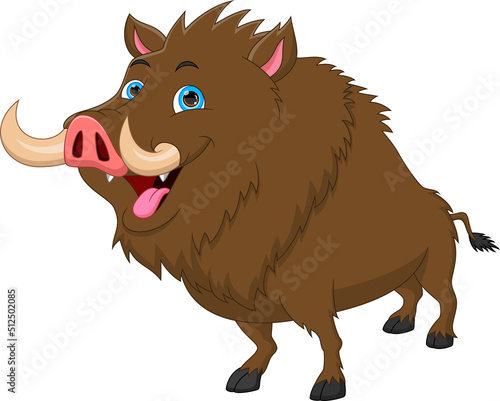 cartoon cute wild boar on white background