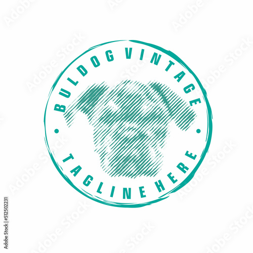 Fotobehang vintage retro badge emblem bulldog logo in engraving scratch design concept