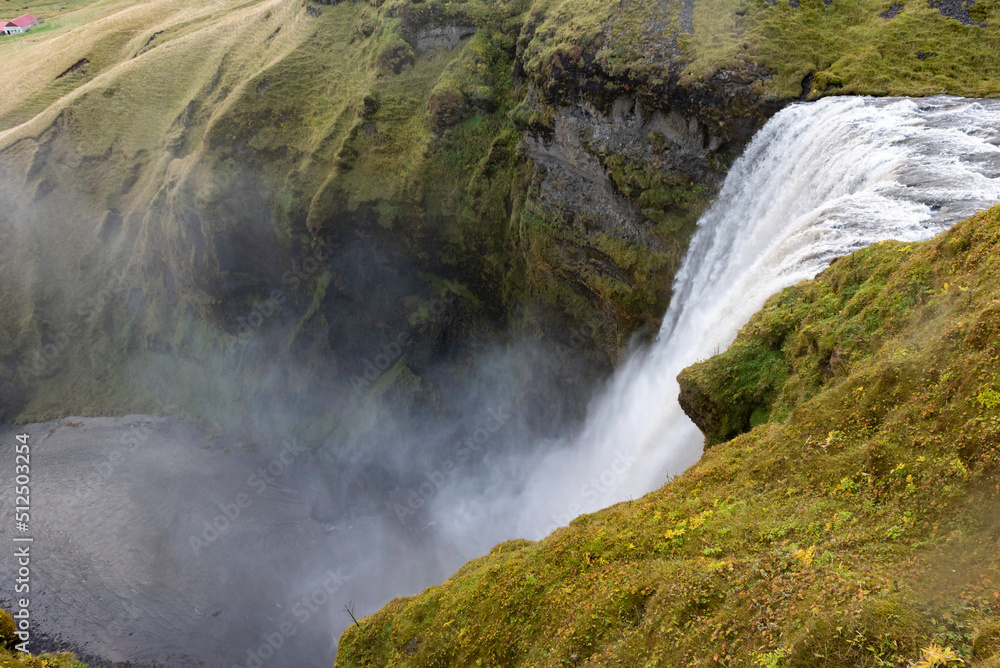 Skogarfoss waterfall on the river Skogarfoss waterfall on the river