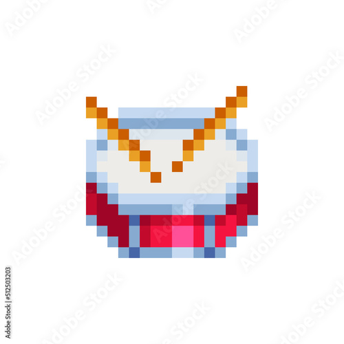 Drum musical instrument pixel art web icon. Design for logo game, sticker, web, mobile app, badges and patches. Isolated vector illustration.