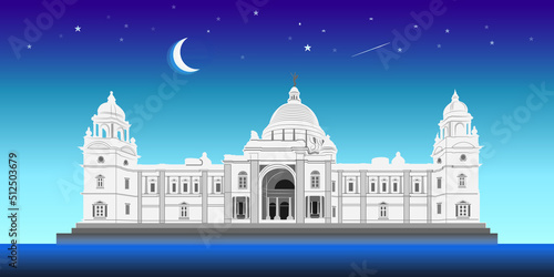 Obraz na plátně Victoria Memorial vector with moonlight background