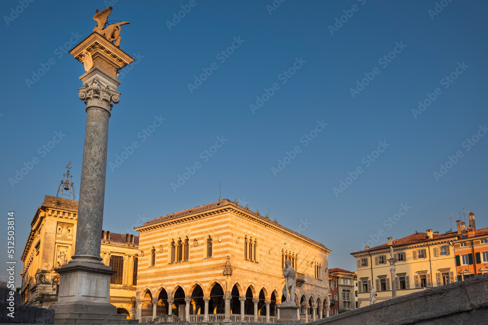Beautiful view of Italian architecture at dawn. Udine, Friuli Venezia Giulia, Italy. Piazza della Libertà (Liberty square).