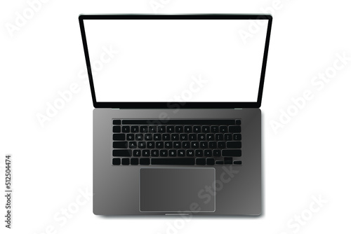 Laptop with blank screen top view 