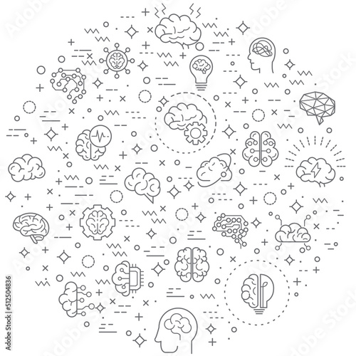 Simple Set of brain Related Vector Line Illustration. Contains such Icons as memory  mind  light bulb  brainstorming  human brain  psychology  thinking and Other Elements.