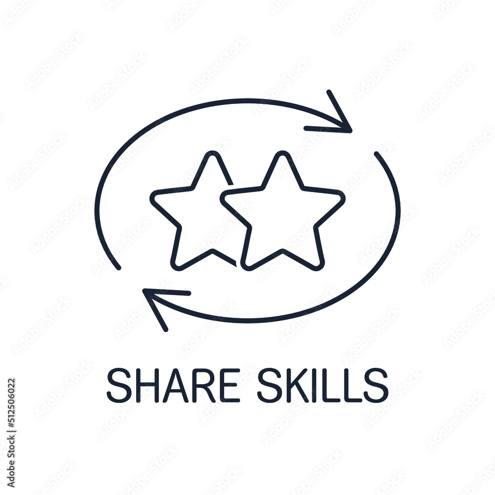 Two stars and exchange arrows. Share skills. Vector linear icon isolated on white background. Two stars and exchange arrows. Share skills. Vector linear icon isolated on white background.