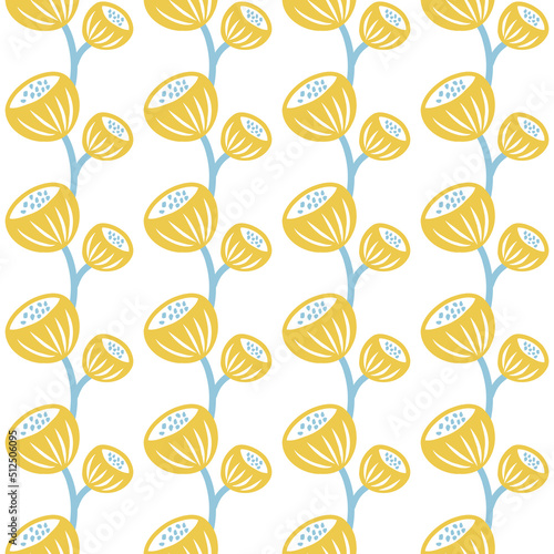 Seamless Pattern Design with abstract floral elements. Yellow flowers on cream background.