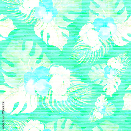Fototapeta Naklejka Na Ścianę i Meble -  Blurred watercolor seamless tropical pattern