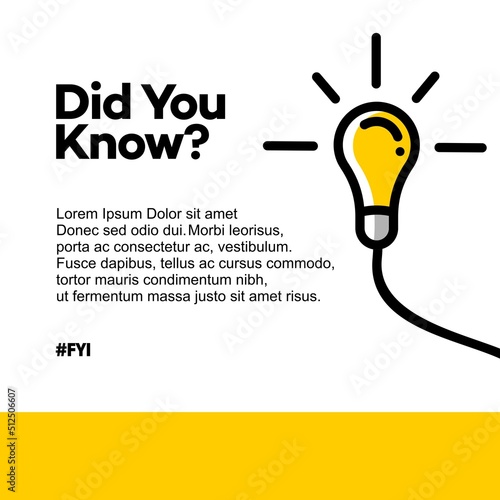 Did you know vector template post icon for soicial media background, fun fact blank template fyi vector with lightbulb idea and cable symbol element