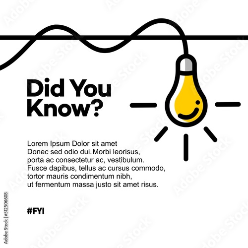 Did you know vector template post icon for soicial media background, fun fact blank template fyi vector with lightbulb idea and cable symbol element