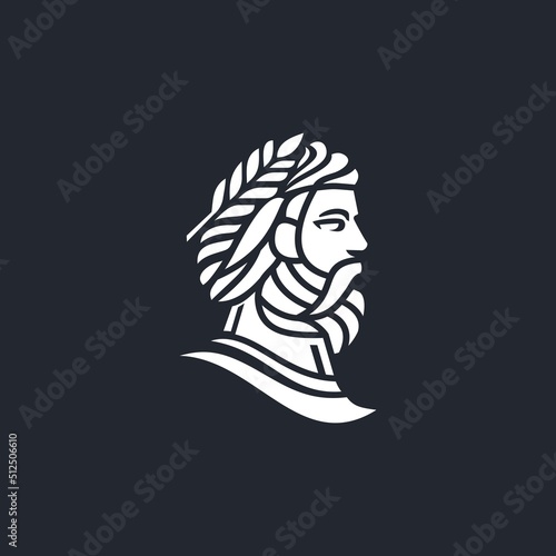 Greek emperor logo. god head wearing laurel wreath statue icon logo design Illustration vector in trendy minimal and simple line style. Ancient Greek Figure Face Head Statue Sculpture