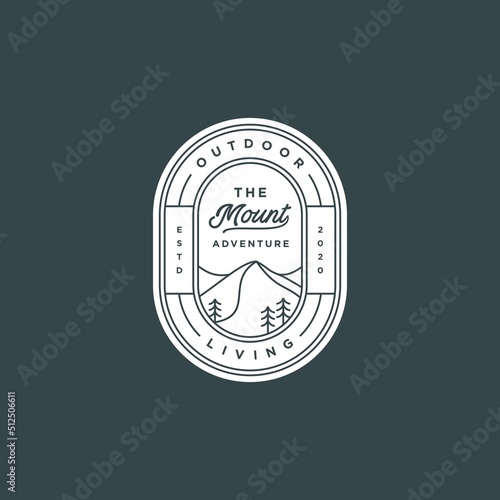 mountain line design with hipster badge design logo. Abstract Monoline Outdoor Badge Logo Design Vector Template