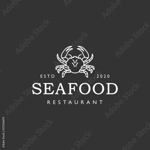 crab line restaurant hipster logo. modern  seafood restaurant concept logo design. simple lobster or crab on black background.