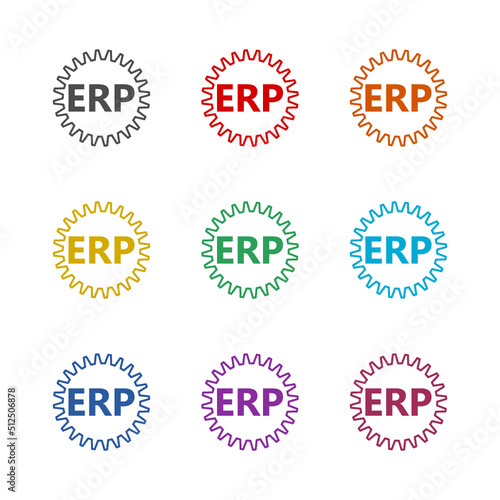 Enterprise resource planning ERP icon isolated on white background. Set icons colorful