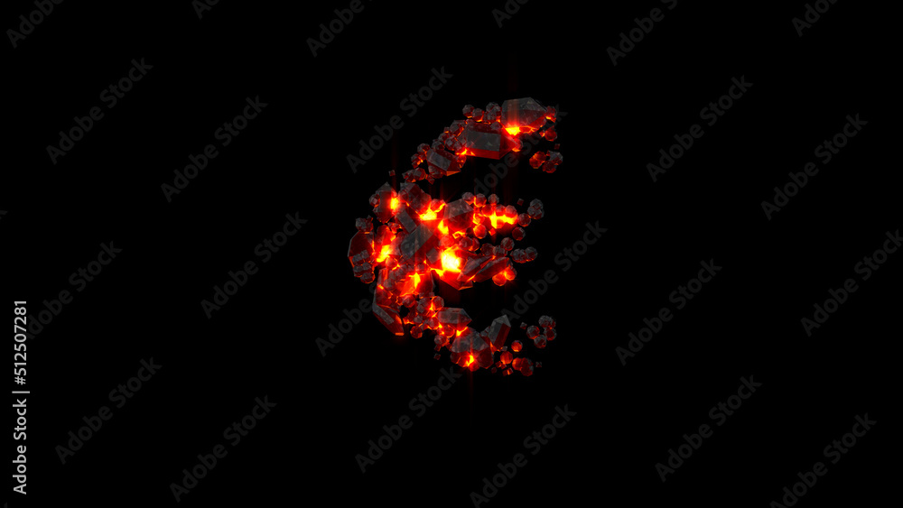 euro sign made of very hot magmatic rocks on black, isolated - object 3D rendering euro sign made of very hot magmatic rocks on black, isolated - object 3D rendering