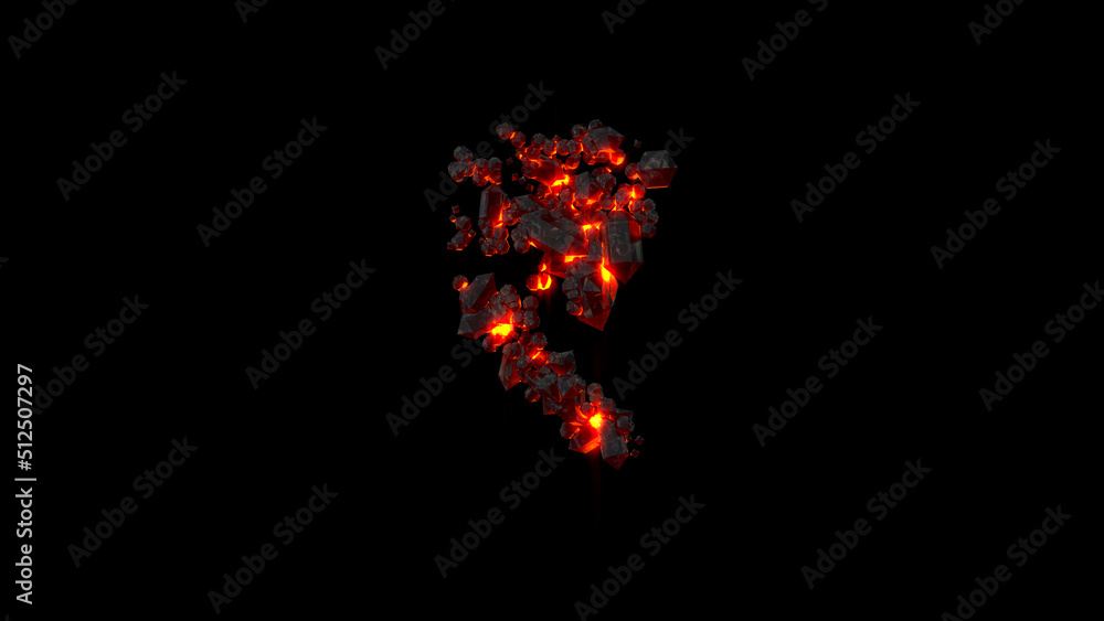 rupee sign made of very hot fire rocks on black, isolated - object 3D illustration rupee sign made of very hot fire rocks on black, isolated - object 3D illustration