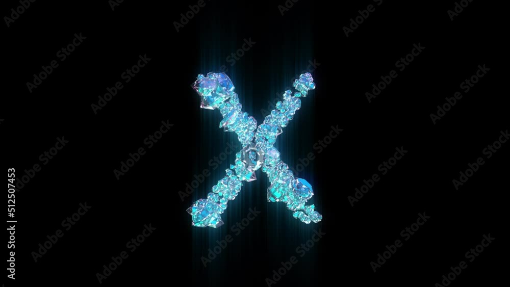 shining blue diamonds or frozen ice font - letter X on black, isolated - loop video shining blue diamonds or frozen ice font - letter X on black, isolated - loop video